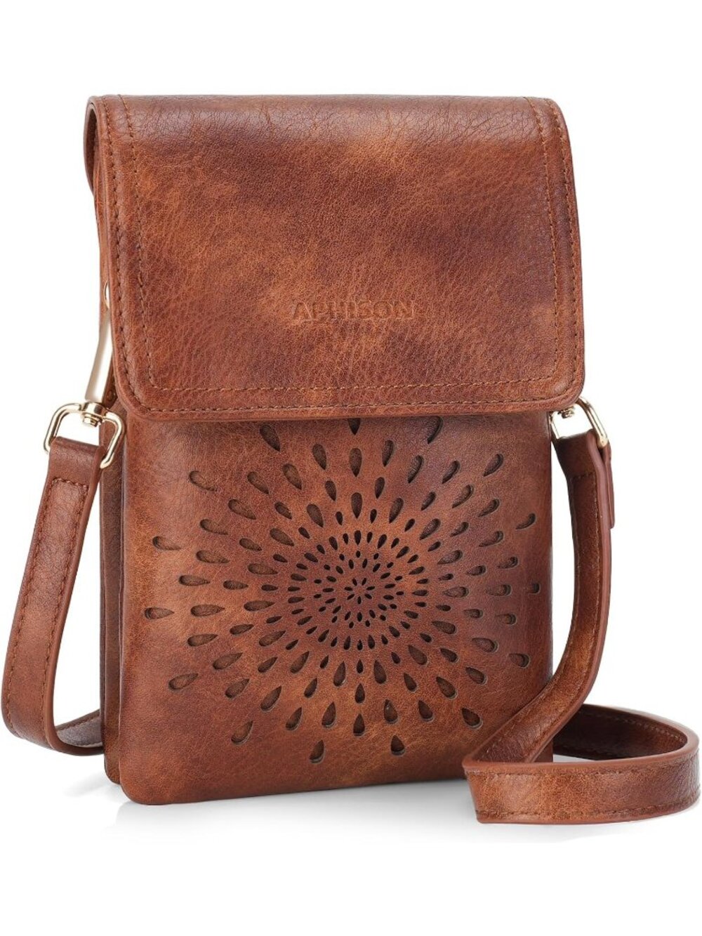 Women's Brown-2 Small Crossbody Bag Leather Phone Purse With Adjustable Strap
